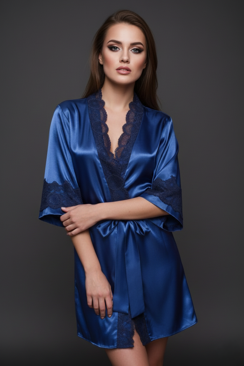 Satin Robe Midnight Elegance Deluxe with a Gift Scrunchie