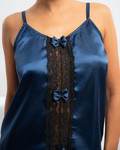 name} Pajamas and nightgowns Satin pajamas in blue and black lace