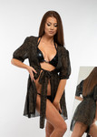 name} BEACHWEAR Short beach robe in black and gold splashes