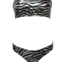 Two-piece swimsuit in black and silver