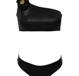 Бански костюм от две части в черно с едно рамо