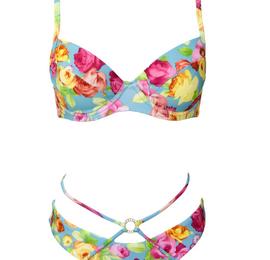 Two-piece swimsuit in blue with flowers