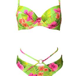 Two-piece swimsuit in green with flowers