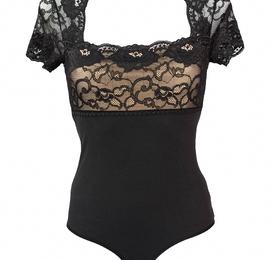 Дамско черно боди Cotton Luxe с къс ръкав