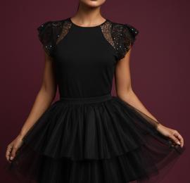 Черна тюлена пола Bella Dona с волани