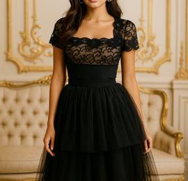 Black Tulle Skirt Bella Dona with Ruffles