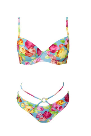 Two-piece swimsuit in blue with flowers