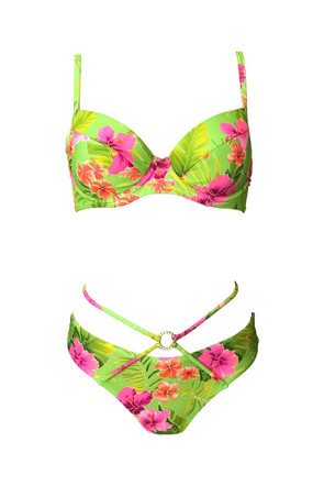 Two-piece swimsuit in green with flowers