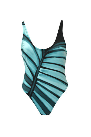 One piece swimsuit in black and turquoise